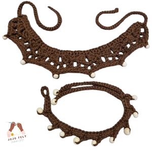 Brown/Cream Beading Crochet Choker/Anklet Set, Handmadebyme, Y2K Asthetic